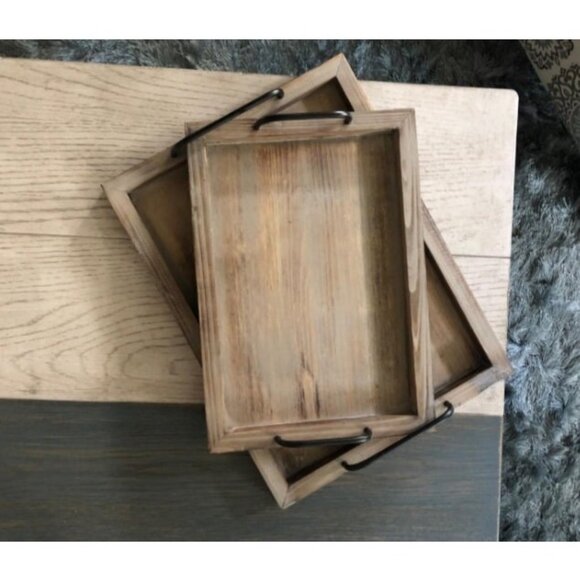 Rustic Vintage Food Serving Trays (Set of 2) | Nesting Wooden Board - Picture 1 of 3